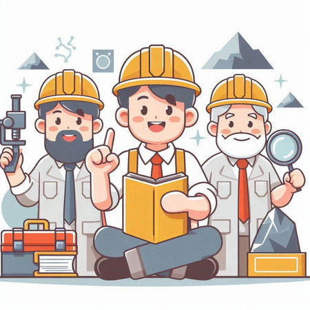Engineer and engineer working on construction site, cartoon vector illustration.のイラスト素材