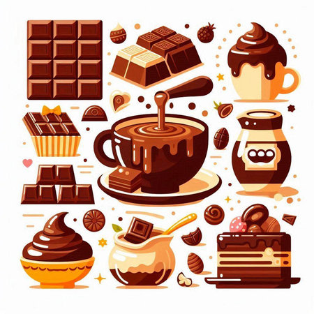 Coffee, chocolate and sweets icons set. Vector illustration.のイラスト素材