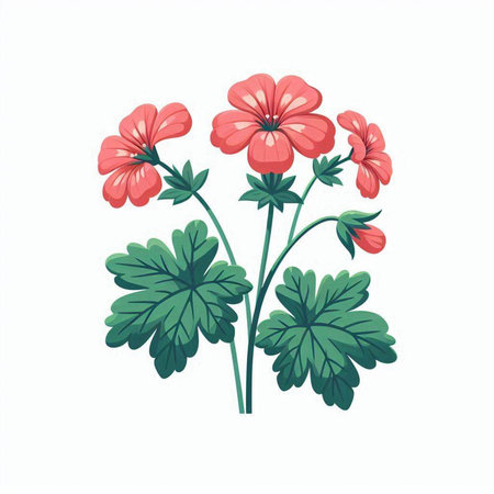 Geranium flowers isolated on white background. Hand drawn vector illustration.のイラスト素材