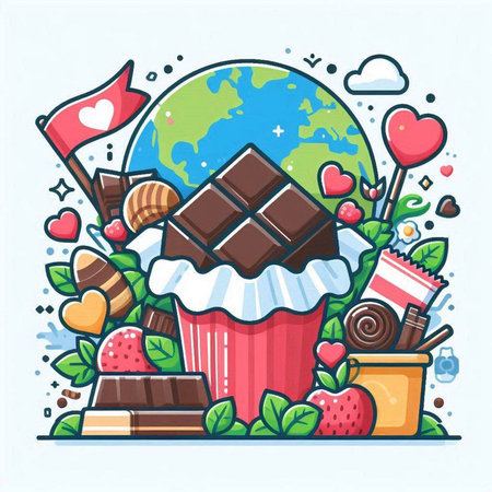 Vector illustration of a cupcake with chocolate and sweets on earth backgroundのイラスト素材