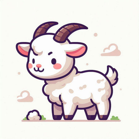 Cute cartoon goat on white background. Vector illustration in flat style.のイラスト素材