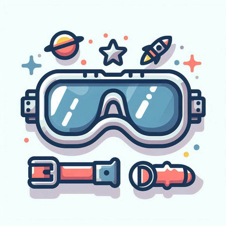 Ski goggles flat line icon. Vector illustration of scuba diving equipment.のイラスト素材
