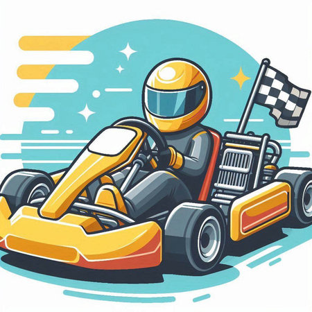 Cartoon kart driver on the race track. Vector illustration.のイラスト素材
