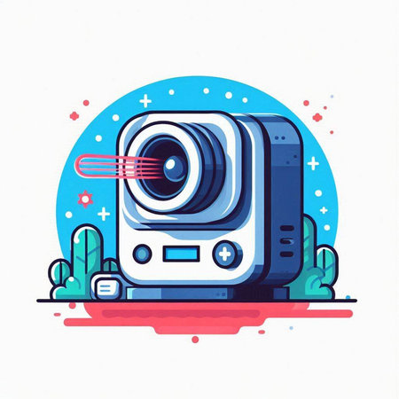Vector illustration of video camera on white background. Flat style design.のイラスト素材
