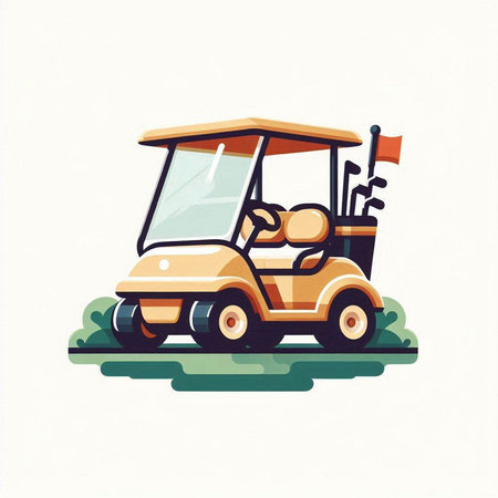 Golf cart icon. Vector illustration of golf cart isolated on white background.のイラスト素材