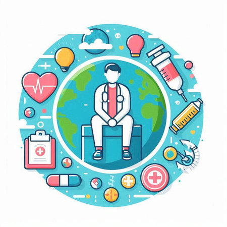 World health day concept. Doctor sitting on a chair. Vector illustrationのイラスト素材