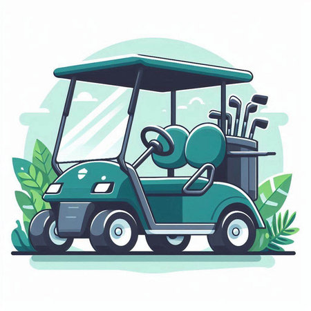 Golf cart. Vector illustration in cartoon style on white background.のイラスト素材
