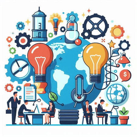 Flat design modern vector illustration concept of business and finance, creative process, brainstorming, brainstorming, teamwork, brainstorming.のイラスト素材