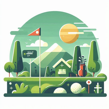Golf course landscape. Vector illustration. Flat design style. EPS 10のイラスト素材
