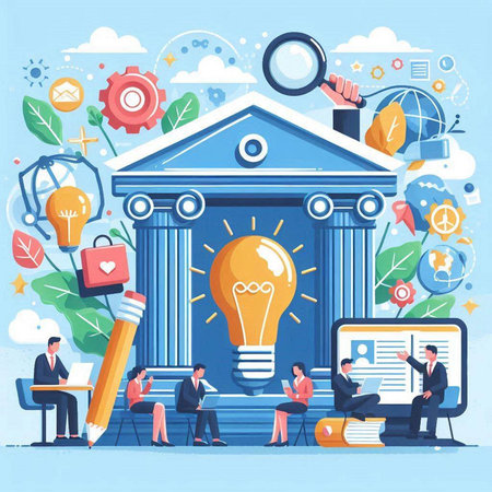 Flat design modern vector illustration concept of education, knowledge, learning, university, college, university, university.のイラスト素材