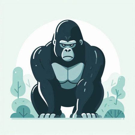 Vector illustration of a gorilla in the forest. Flat style design.のイラスト素材