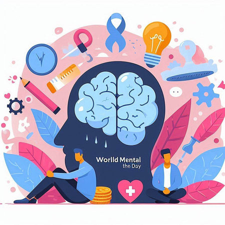 World mental health day concept. Vector illustration in flat design style.のイラスト素材