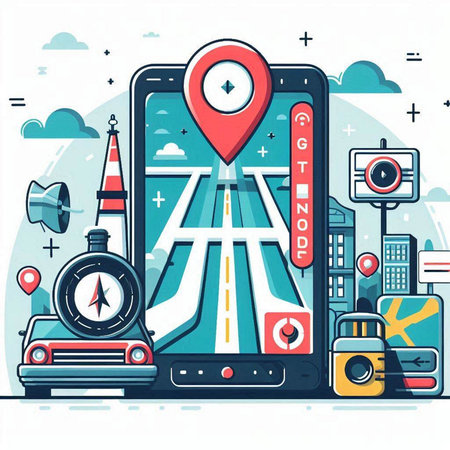 Navigation concept. City map navigation on smartphone screen. Vector illustrationのイラスト素材