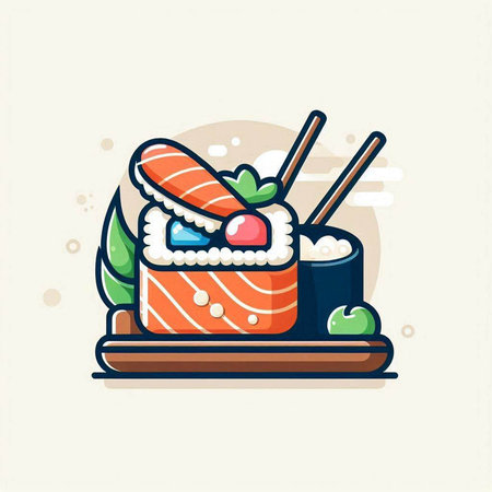 Vector illustration of japanese sushi with chopsticks and wasabiのイラスト素材