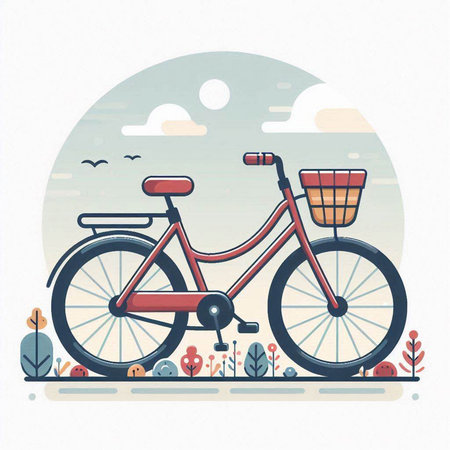 Bicycle in the park. Vector illustration in a flat style.のイラスト素材