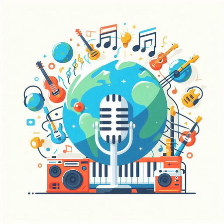 Flat design illustration concept of world music day. Music festival.のイラスト素材