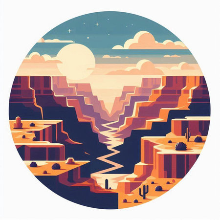 Landscape with mountains and river. Vector illustration in retro style.のイラスト素材