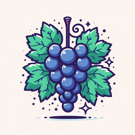 Grapes with leaves. Vector illustration of a bunch of grapes.のイラスト素材