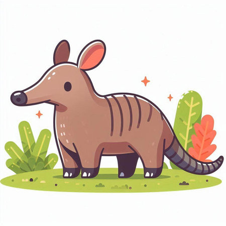Cute hand drawn vector illustration of an armadillo in the gardenのイラスト素材