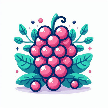 Grapes with leaves. Hand drawn vector illustration in cartoon style.のイラスト素材