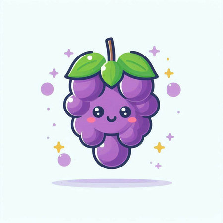 Funny grape character. Grapes in cartoon style. Vector illustration.のイラスト素材