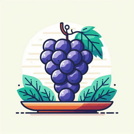 Grapes in a plate. Vector illustration in flat style.のイラスト素材