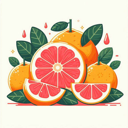 Citrus fruits, grapefruits and leaves. Vector illustration.のイラスト素材