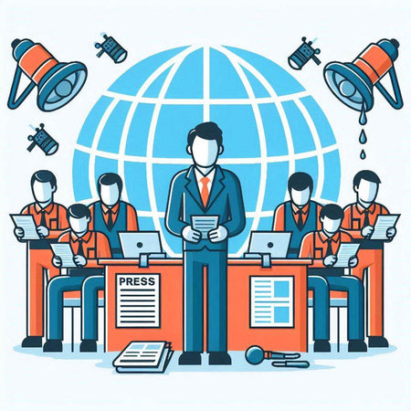 Businessman and his team. Vector illustration in thin line style.のイラスト素材
