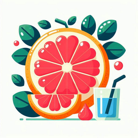 Grapefruit and juice on a white background. Vector illustration.のイラスト素材