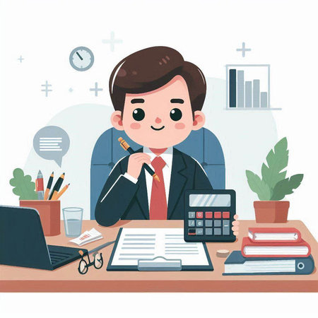 Businessman working in the office. Vector illustration in cartoon style.のイラスト素材