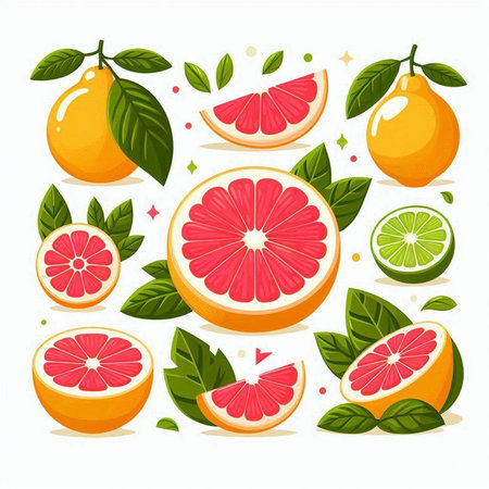 Grapefruit, lemon, orange, lime. Vector illustration.のイラスト素材