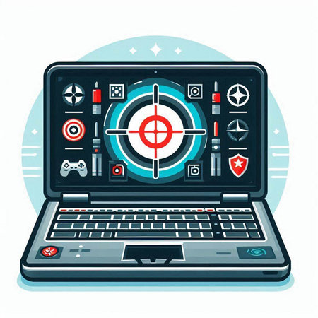 Laptop with a target on the screen. Flat vector illustration.のイラスト素材