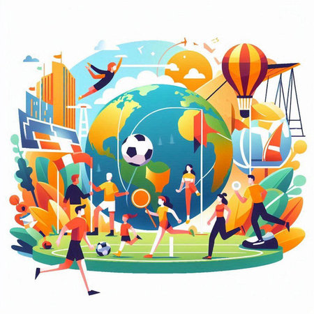 Soccer or football team with ball on the field. Vector illustrationのイラスト素材