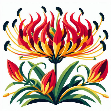 Illustration of red and yellow lily flower isolated on white backgroundのイラスト素材