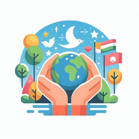 Save the planet concept. Vector flat illustration of hands holding a globe.のイラスト素材