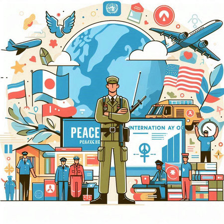 Vector illustration of a police officer in the background of the world.のイラスト素材