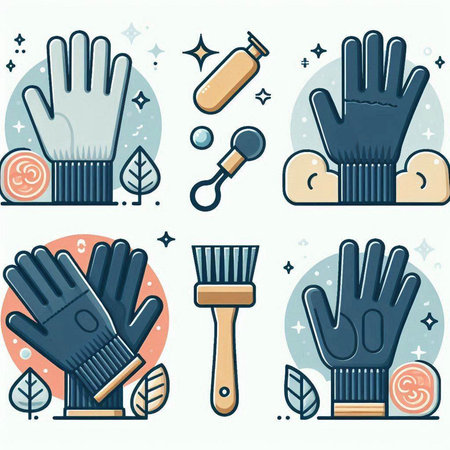 Vector illustration of a set of protective gloves and tools for cleaning.のイラスト素材