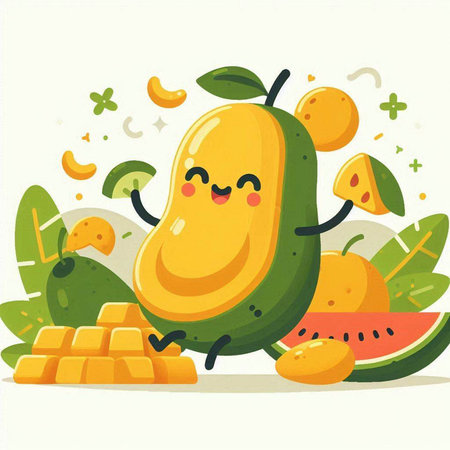 Cute kawaii papaya fruit character, vector illustration.のイラスト素材