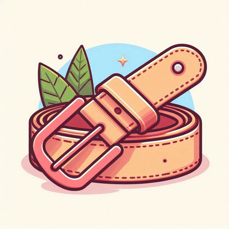 Illustration of a leather belt with a buckle on a white backgroundのイラスト素材
