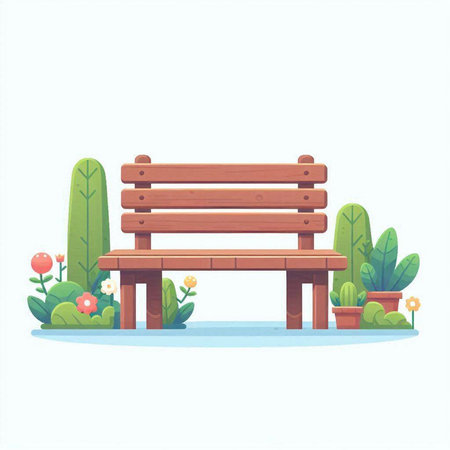 Wooden bench in the park. Vector illustration in cartoon style.のイラスト素材