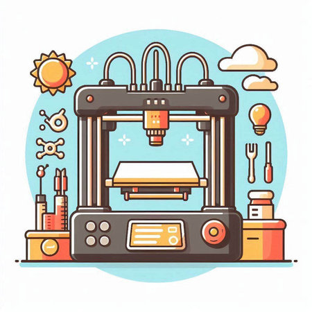 3D printer machine. Colorful vector illustration in flat style.のイラスト素材