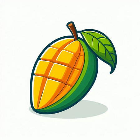 Mango fruit on a white background. Vector illustration of tropical fruit.のイラスト素材