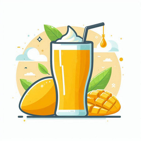 Mango smoothie in a glass with a straw. Vector illustration.のイラスト素材
