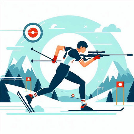 Cross-country skiing. Vector illustration in flat style on the theme of winter sports.のイラスト素材