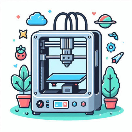 3D printer in flat style. Modern technology. Vector illustration.のイラスト素材