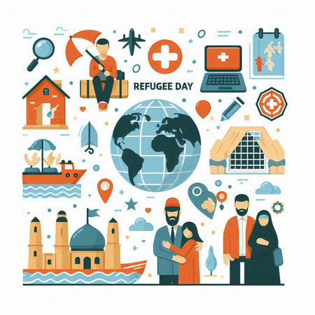 Vector illustration of people around the world in flat design style. Travel and tourism concept.のイラスト素材