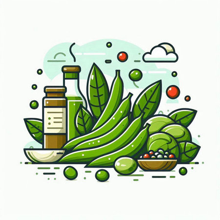 Vegetables and spices vector illustration. Healthy organic food concept.のイラスト素材