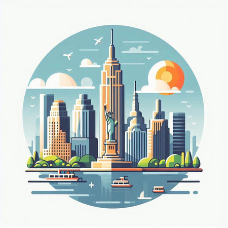 New York City skyline in flat style. Vector illustration of USA.のイラスト素材
