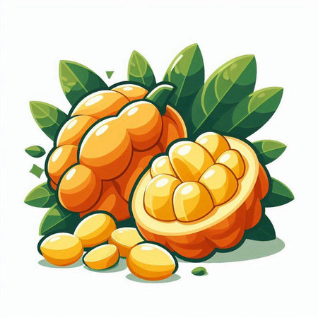 Illustration of ripe durian fruit with leaves isolated on white backgroundのイラスト素材