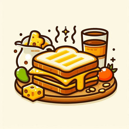 Breakfast vector illustration. Sandwich with cheese, honey and tomato.のイラスト素材